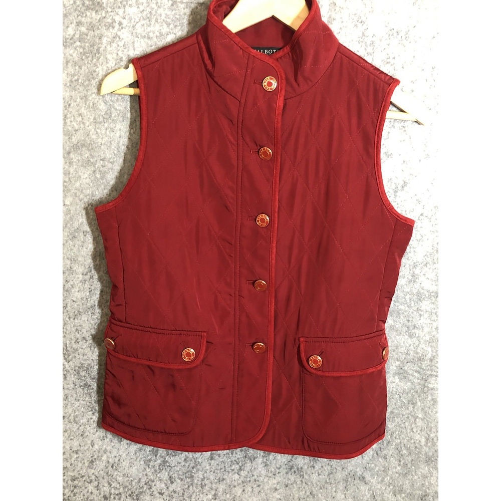 Talbots Vest Women XS Petite Red Quilted‎ Fleece Lined Career Casual Classic